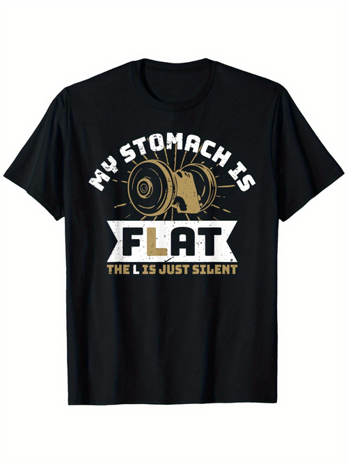 Men's Graphic T-Shirt My Stomach Is Flat Funny Barbell Graphic With Motivational Slogan T Shirt