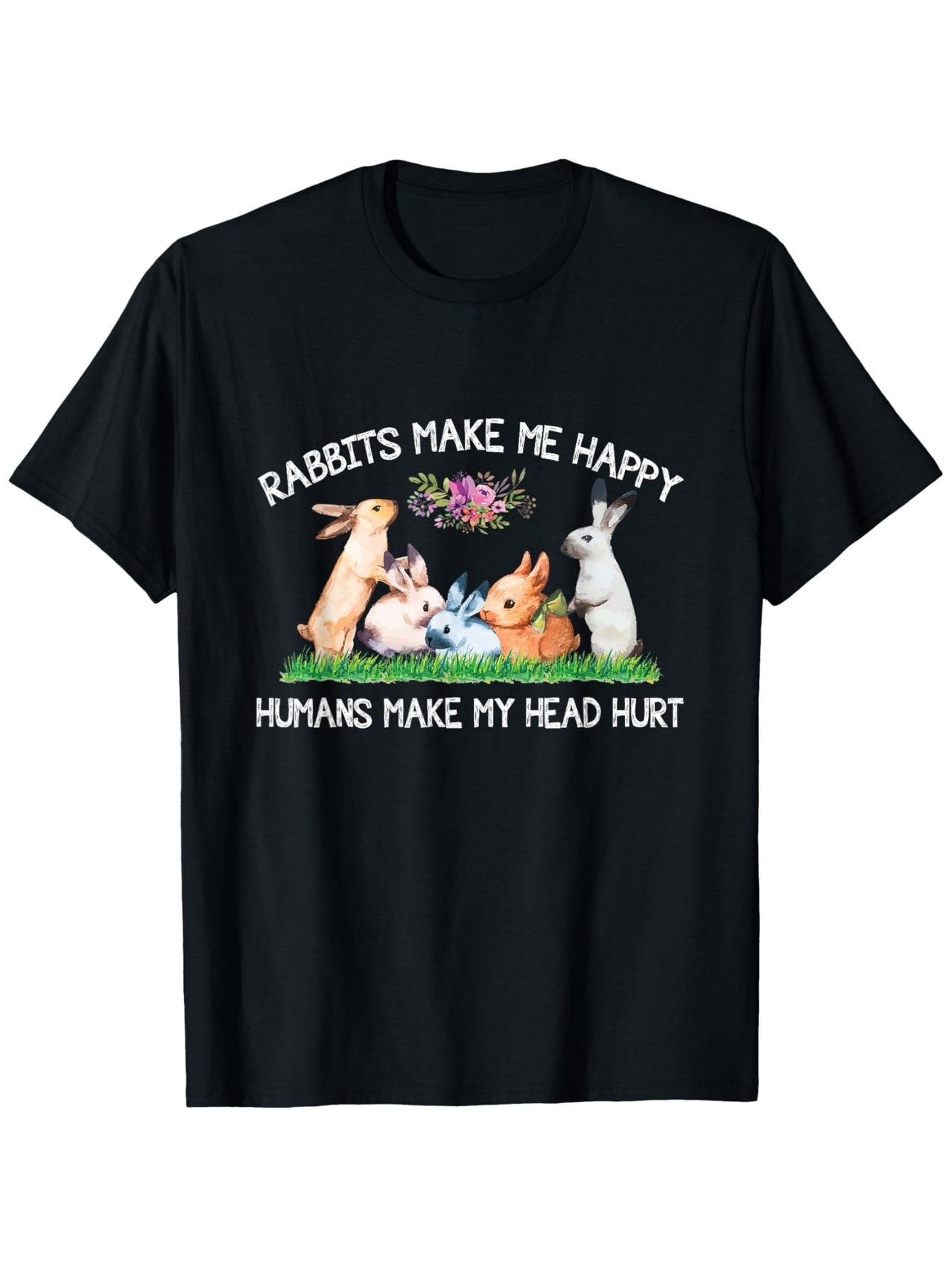Men's Graphic T-Shirt Rabbits Make Me Happy Sitting On Grass With Flowers And Colorful Nature Rabbits