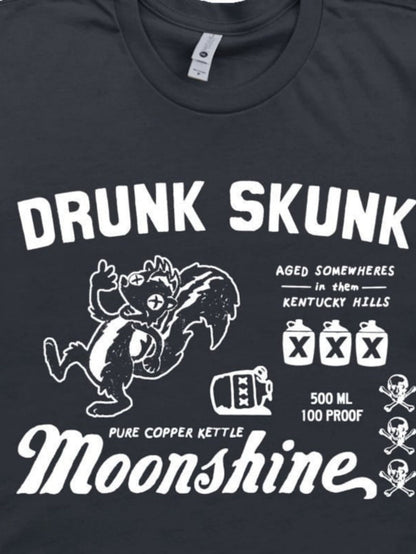 Men's Graphic T-Shirt Drunk Skunk Dancing Beside Moonshine Bottle With Poison Markings Skunk