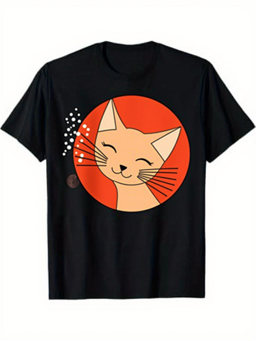Men's Graphic T-Shirt Happy Smiling Cat With Playful Whiskers In Warm Sun Circle
