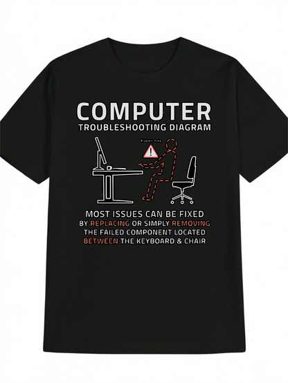 Men's Graphic T-Shirt Computer Troubleshooting Diagram With Warning Symbols Office Desk And Chair