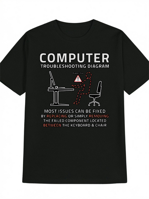 Men's Graphic T-Shirt Computer Troubleshooting Diagram With Warning Symbols Office Desk And Chair