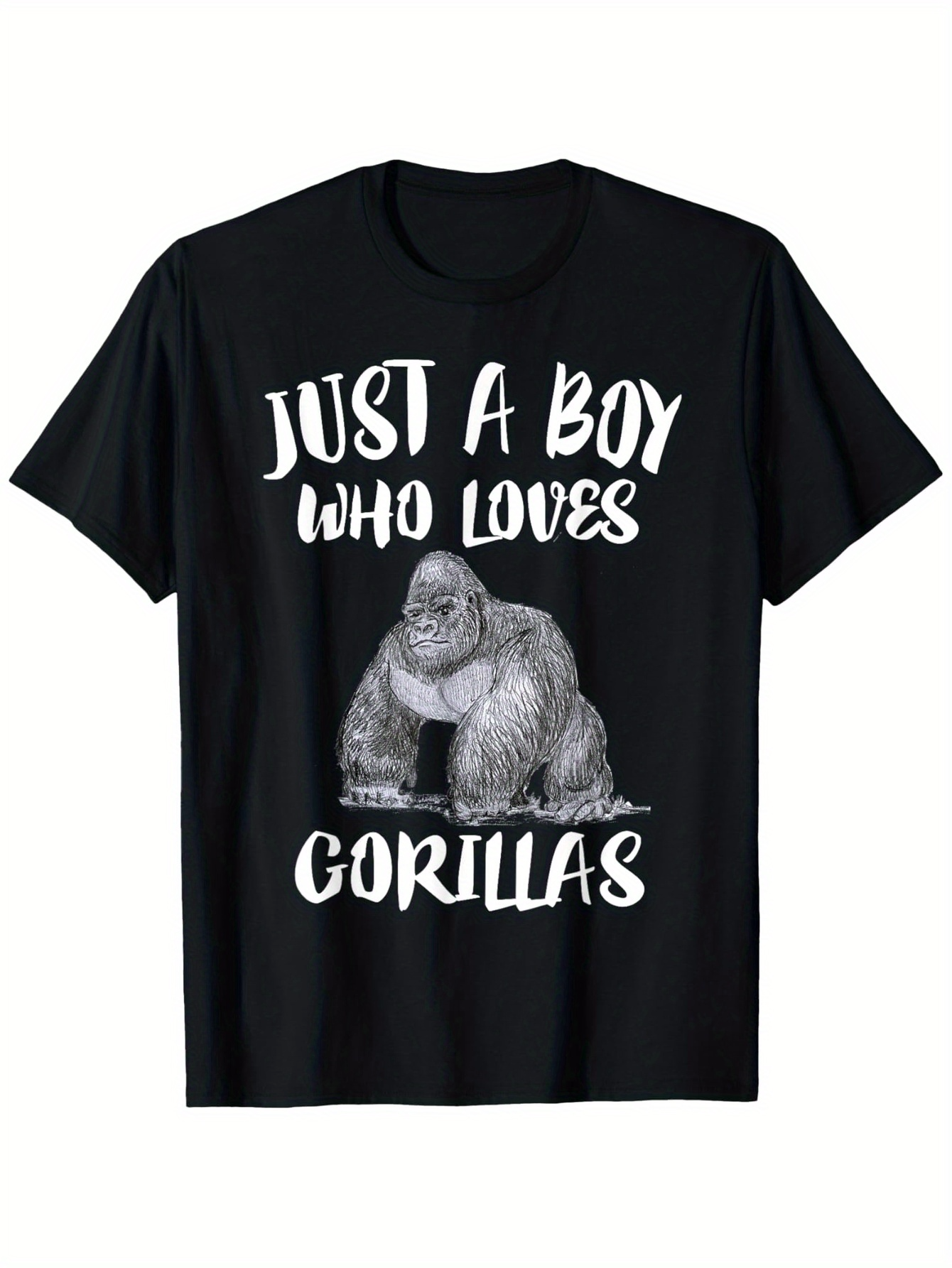 Men's Graphic T-Shirt Just A Boy Who Loves Gorillas With Hand Drawn Sketch Style Gorilla