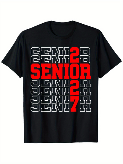 Men's Graphic T-Shirt Bold Red 2027 Graduation Year Words In Repeating Senior Design
