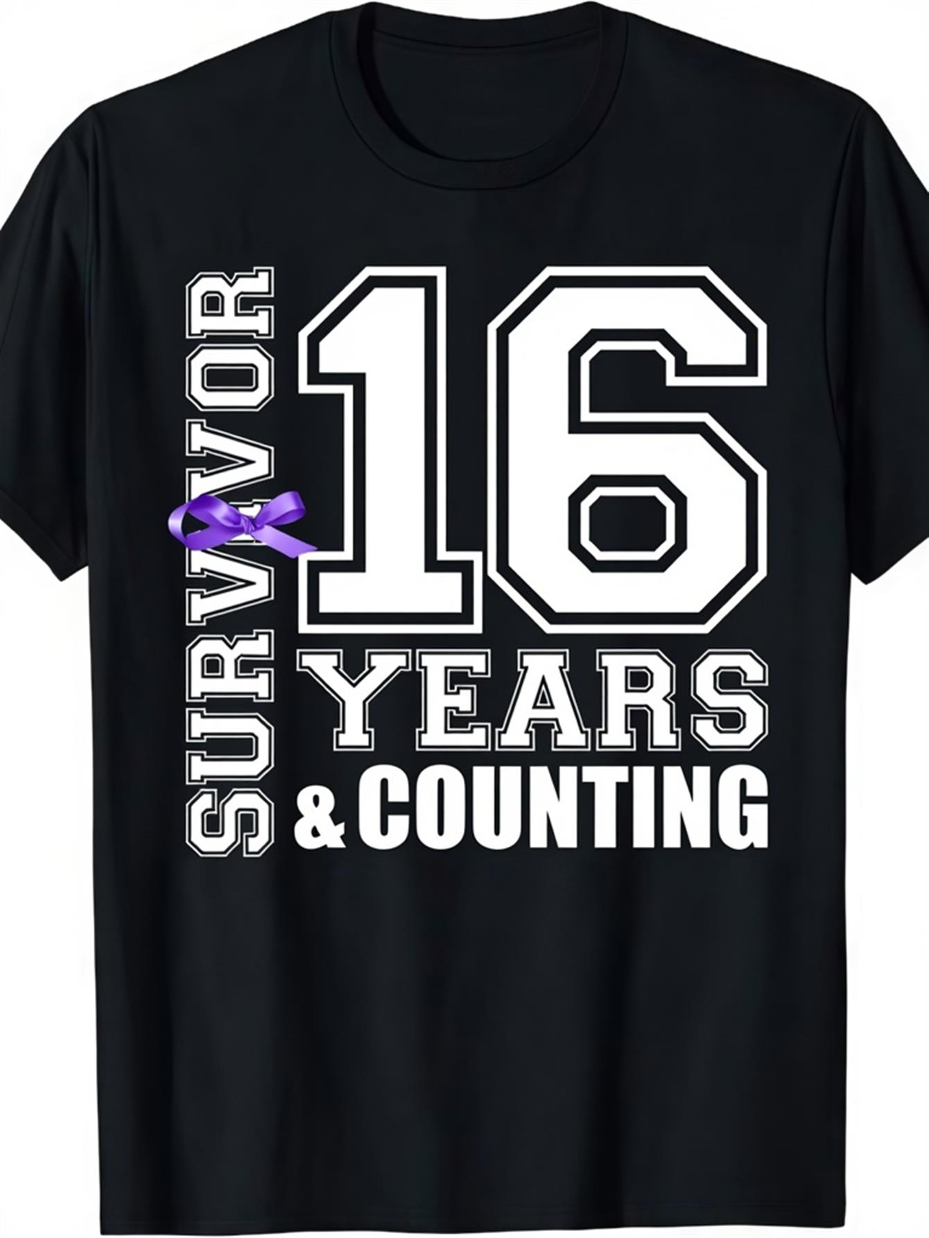 Men's Graphic T-Shirt Survivor Sixteen Years And Counting With Bold White Numbers T Shirt