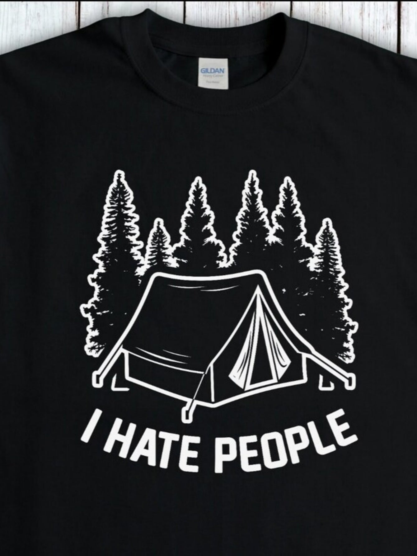 Men's Graphic T-Shirt I Hate People Camping Tent Among Pine Trees Forest