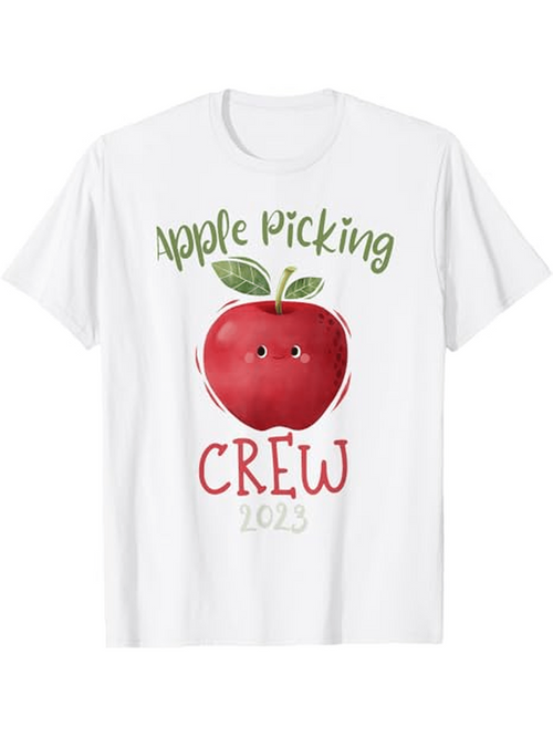 Men's Graphic T-Shirt Apple Picking Crew Hand Drawn Red Apple Illustration
