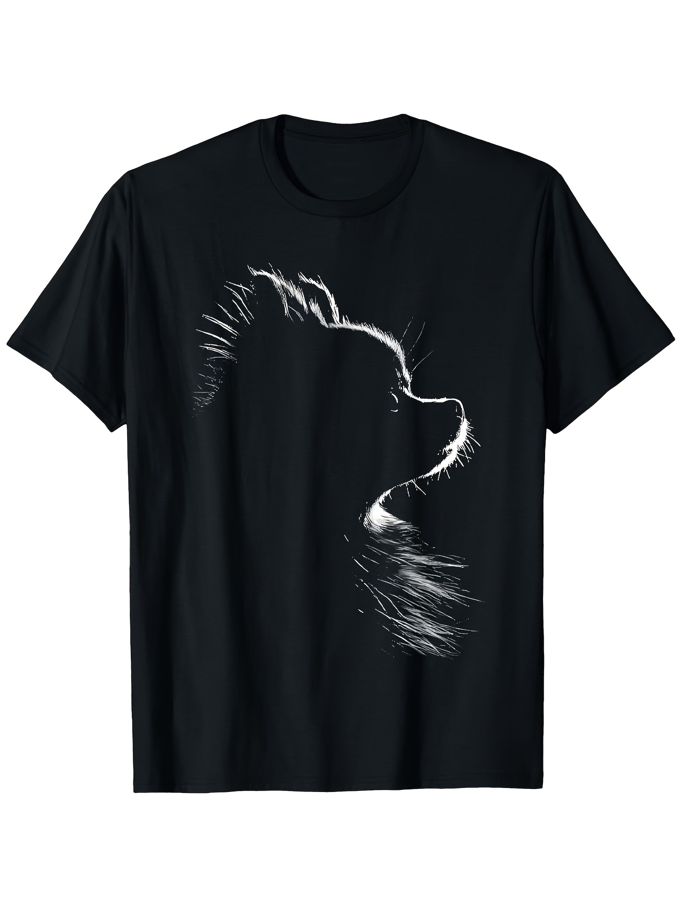 Men's Graphic T-Shirt Shadowed Silhouette With Graceful Light Lines Portraying A Fluffy Dog