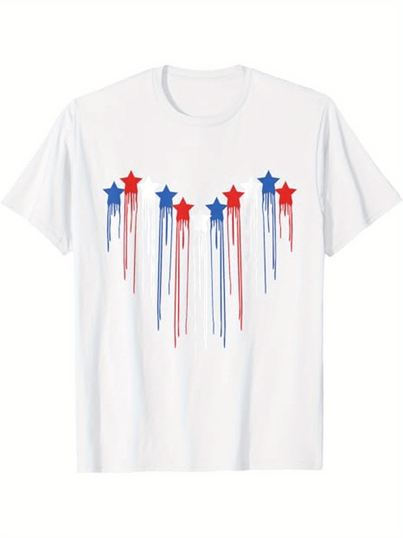 Men's Graphic T-Shirt Colorful Blue And Red Stars Melting Paint Dripping Down T Shirt