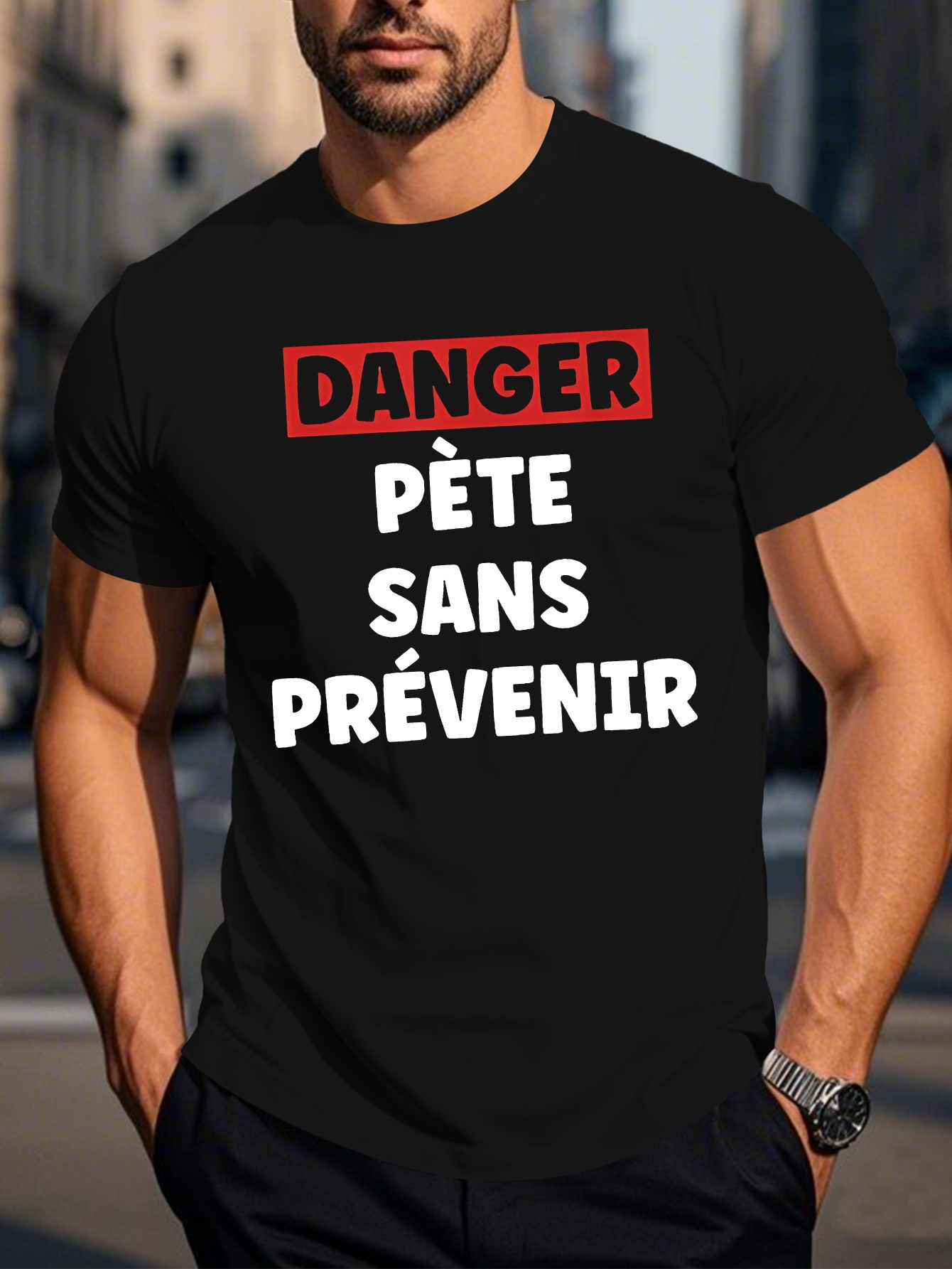 Men's Graphic T-Shirt Danger Warning Text Bold Urban Streetwear Typography