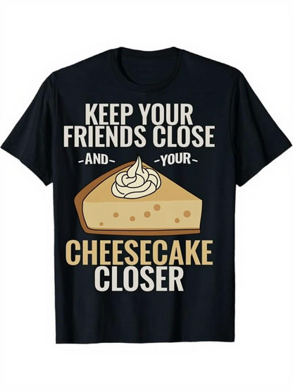Men's Graphic T-Shirt Keep Your Friends Close And Your Cheesecake Closer With Creamy Dessert Slice Design