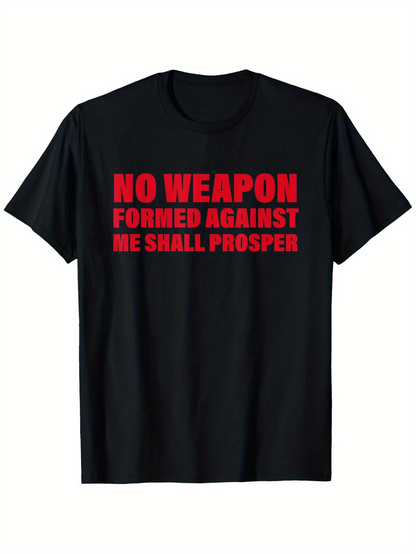 Men's Graphic T-Shirt No Weapon Formed Against Me Bold Red Statement Motivational Black Shirt
