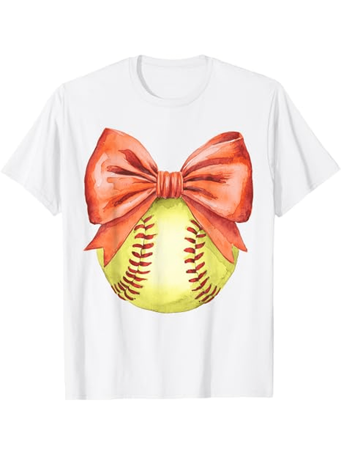 Men's Graphic T-Shirt Hand Painted Softball With Oversized Red Ribbon Bow