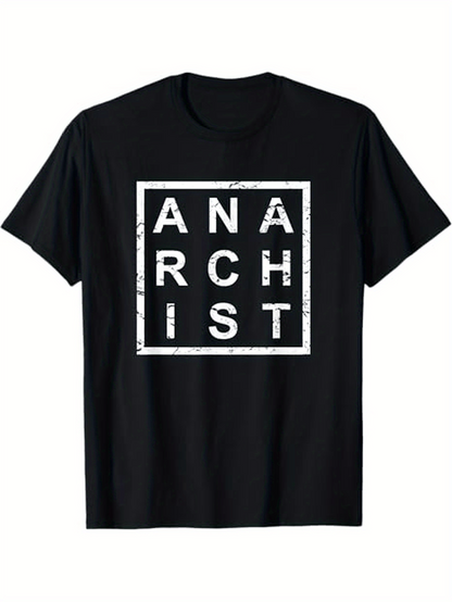 Men's Graphic T-Shirt Distressed White Framed Typography With Bold Block Letters Anarchist