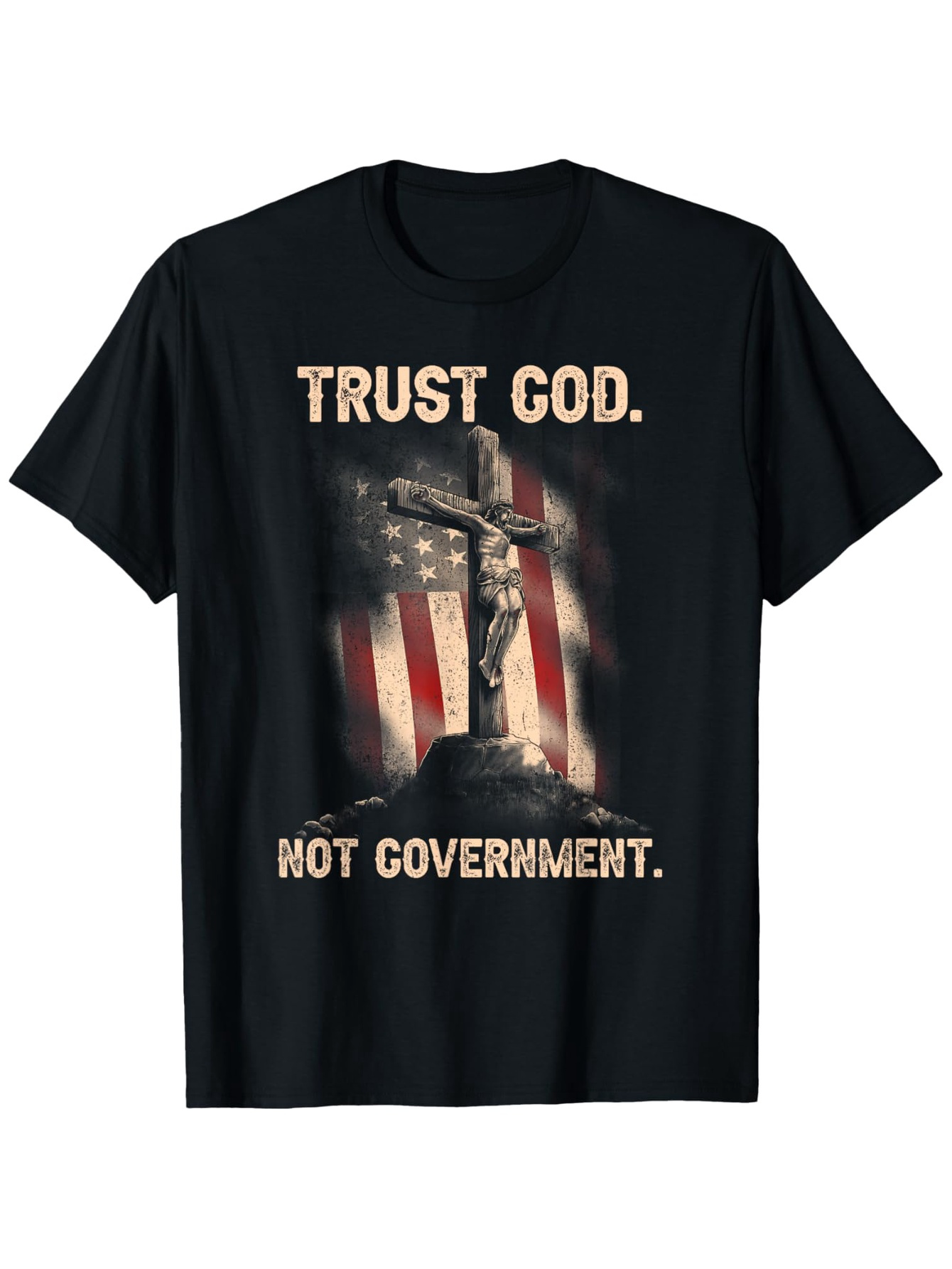Men's Graphic T-Shirt Trust God Not Government American Flag With Crucifix And Cross