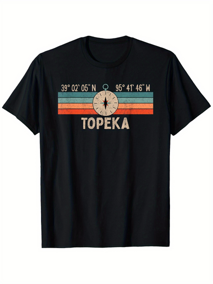 Men's Graphic T-Shirt Topeka With Vintage Sunset Stripes And Central Compass Graphic