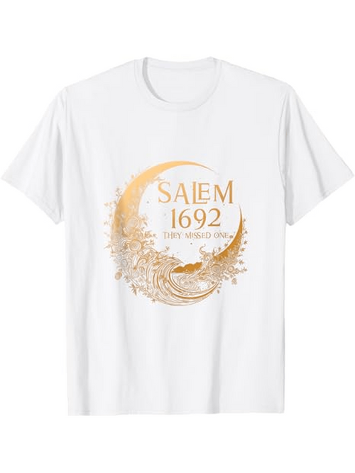 Men's Graphic T-Shirt Salem 1692 Golden Crescent Moon With Mystical Night Scenery