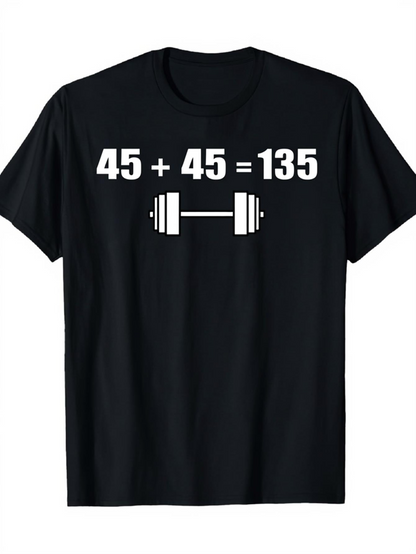 Men's Graphic T-Shirt Numbers Equation And Barbell Design On A Soft Black Cotton T Shirt