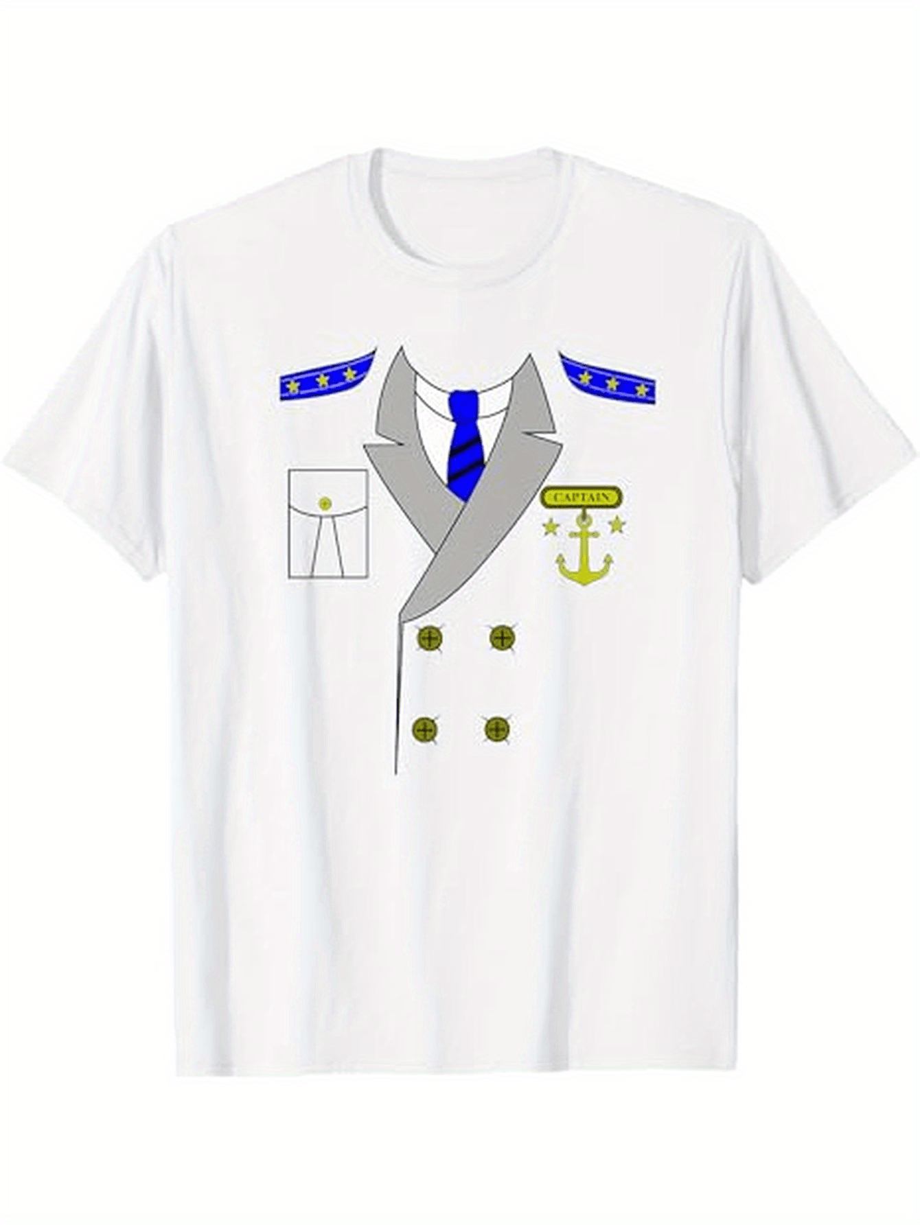 Men's Graphic T-Shirt Classic Military Uniform Style Illusion With Anchor Symbol And Buttons Jacket