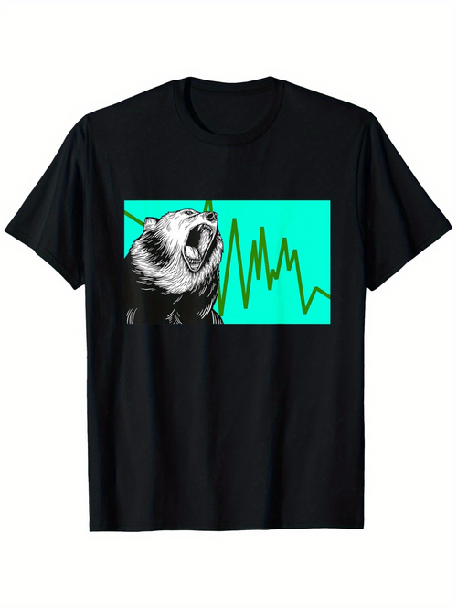 Men's Graphic T-Shirt Vibrant Green Soundwave Over Roaring Bear Graphic Illustration