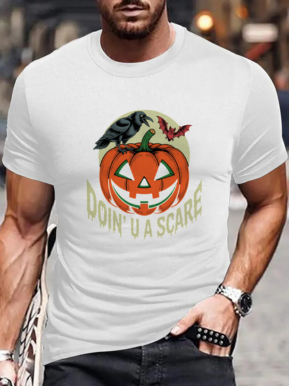 Men's Graphic T-Shirt Doin U A Scare Pumpkin With Crow And Bat Halloween