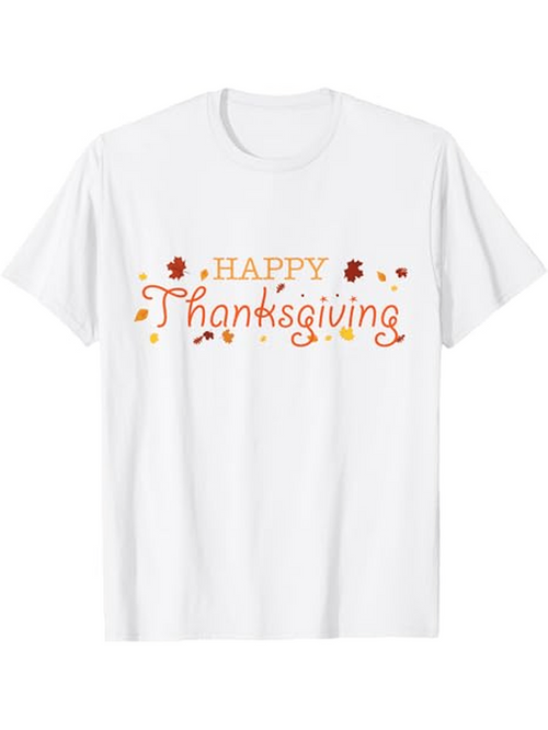 Men's Graphic T-Shirt Happy Thanksgiving Autumn Leaves Falling Around Thanksgiving