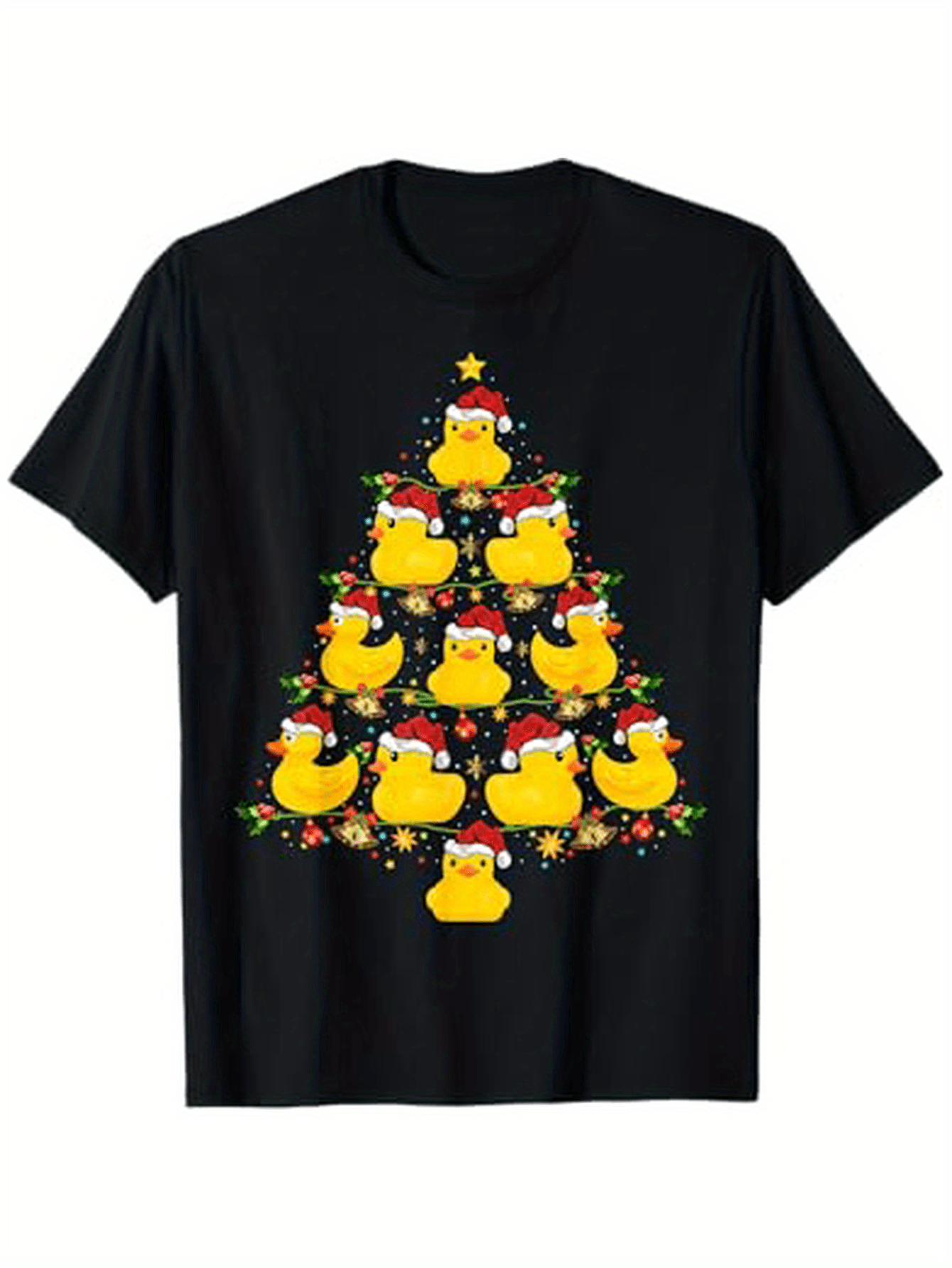 Men's Graphic T-Shirt Festive Tree Decorated With Rubber Ducks And Holiday Lights Christmas Tree