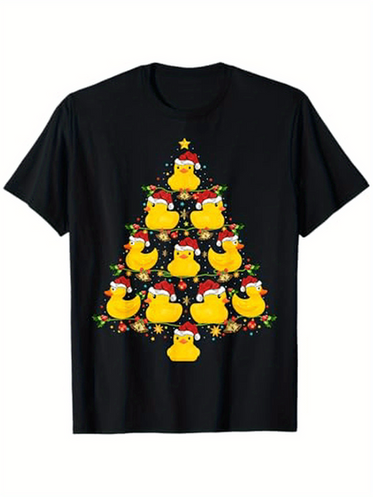 Men's Graphic T-Shirt Festive Tree Decorated With Rubber Ducks And Holiday Lights Christmas Tree