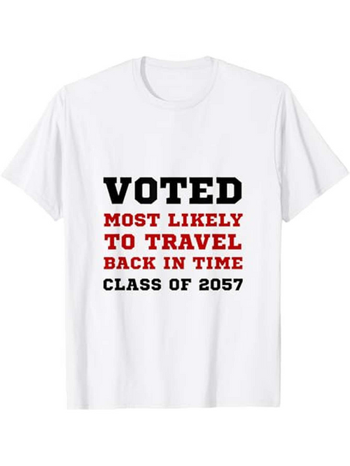 Men's Graphic T-Shirt Voted Most Likely To Travel Back In Time White Typography With Bold Playful Graduation Speech T Shirt