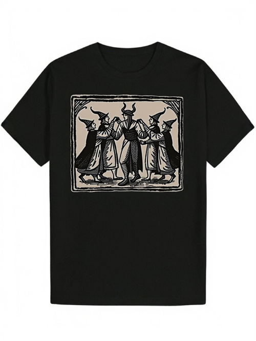 Men's Graphic T-Shirt Vintage Occult With Wizards Standing Among Ornate Mystical Patterns