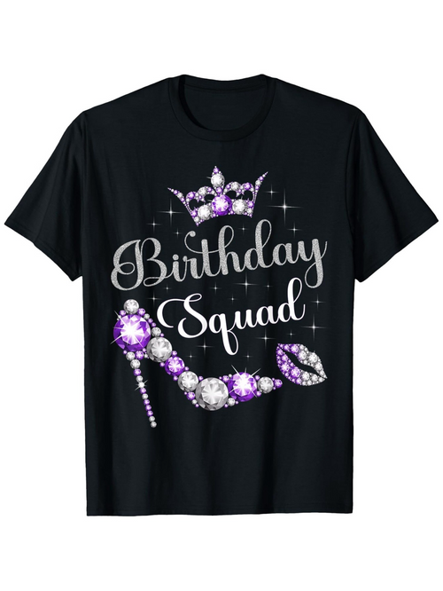 Men's Graphic T-Shirt Birthday Squad Crown With Glittering High Heel And Sparkling Lips