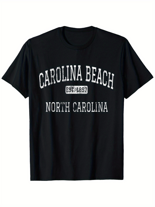 Men's Graphic T-Shirt Carolina Beach Est Eighteen Eighty Seven North Carolina Black Cotton T Shirt