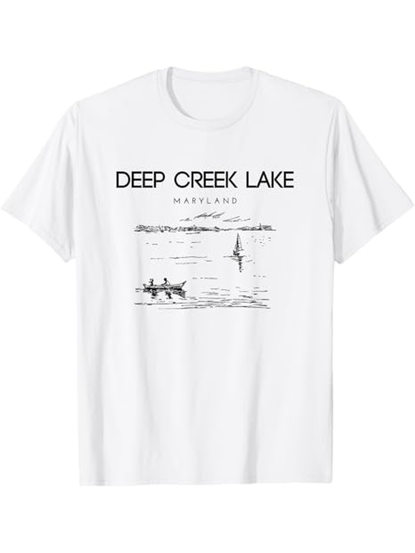 Men's Graphic T-Shirt Deep Creek Lake Calm Water Reflections With Distant Kayakers Canoe And Swimmer