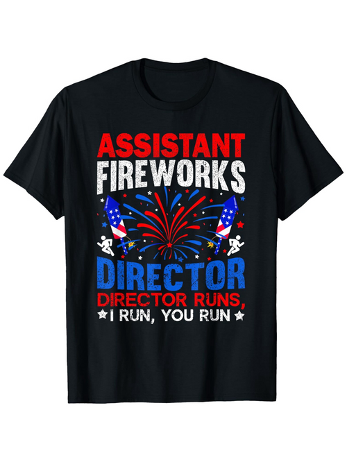 Men's Graphic T-Shirt Assistant Fireworks Director With Colorful Bursting Fireworks And Stars