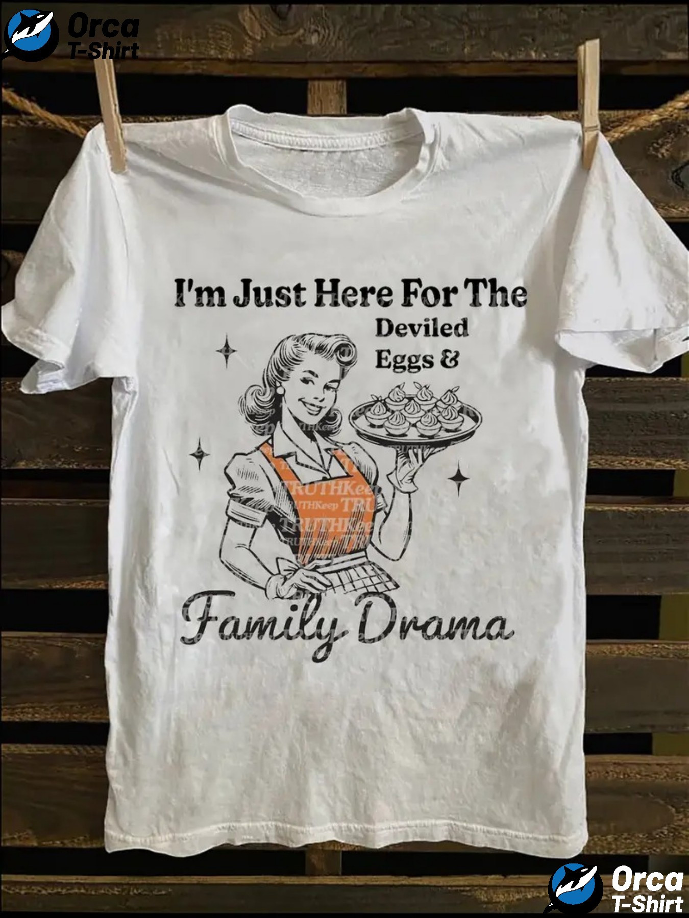 Men's Graphic T-Shirt Im Just Here For The Deviled Eggs And Family Drama Retro Apron Woman