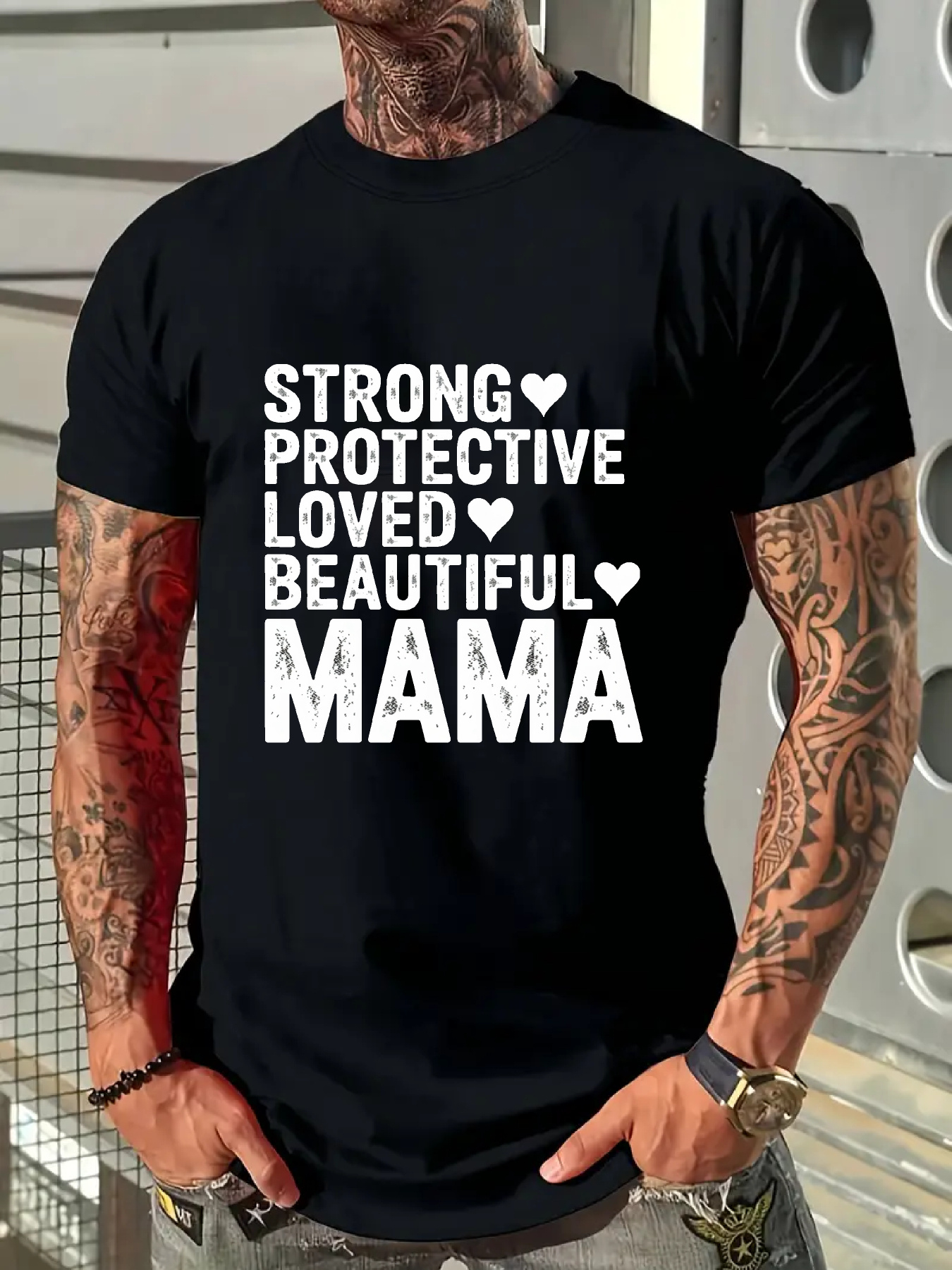 Men's Graphic T-Shirt Strong Protective Loved Beautiful Mama Bold Text Graphic Mama