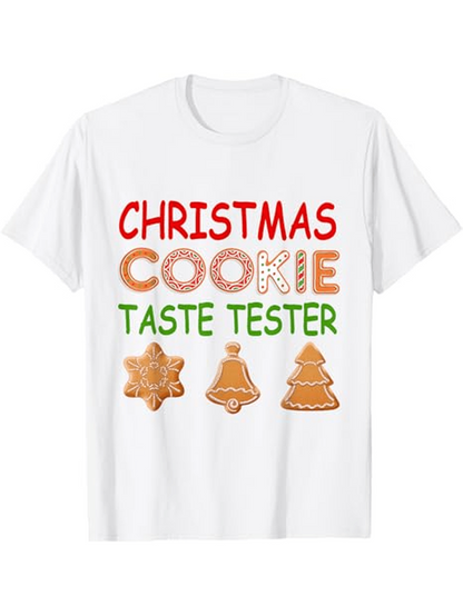 Men's Graphic T-Shirt Christmas Cookie Taste Tester With Gingerbread Shapes On White Shirt