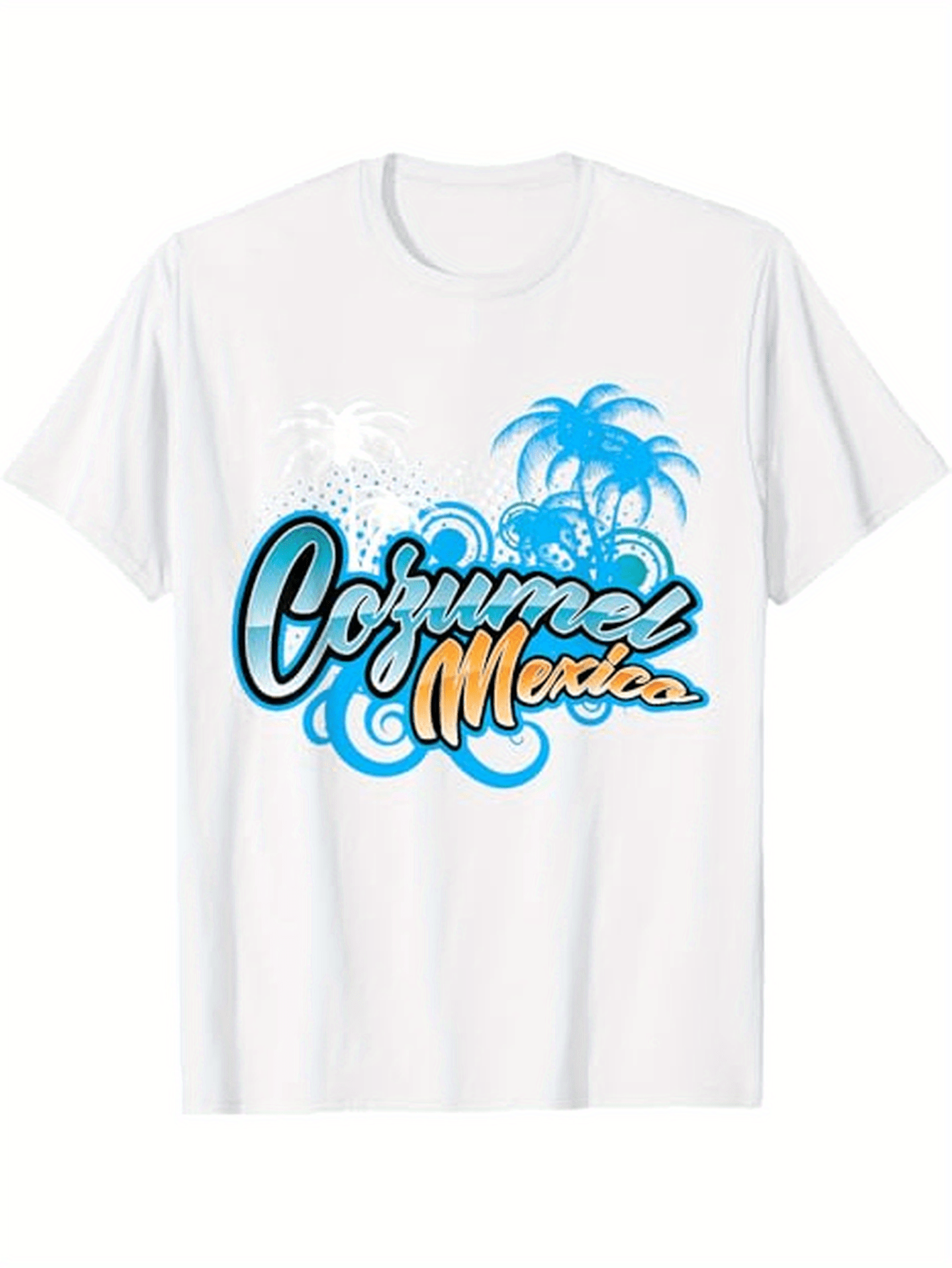 Men's Graphic T-Shirt Cozumel Mexico Tropical Beach Waves With Palm Tree Graphic