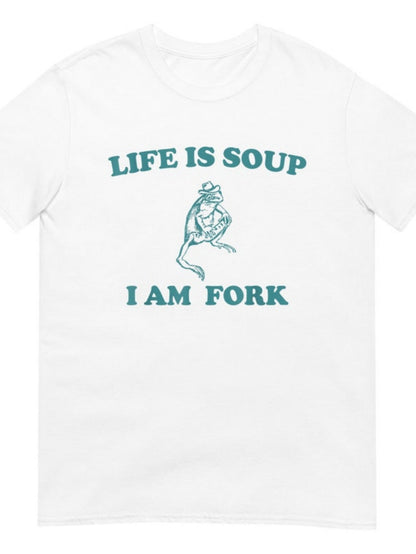 Men's Graphic T-Shirt Life Is Soup I Am Fork Contemplative Frog With Witty Playful Text Design