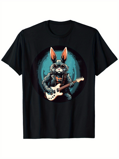 Men's Graphic T-Shirt Electric Vibes With Rabbit Wearing Sunglasses Playing Guitar