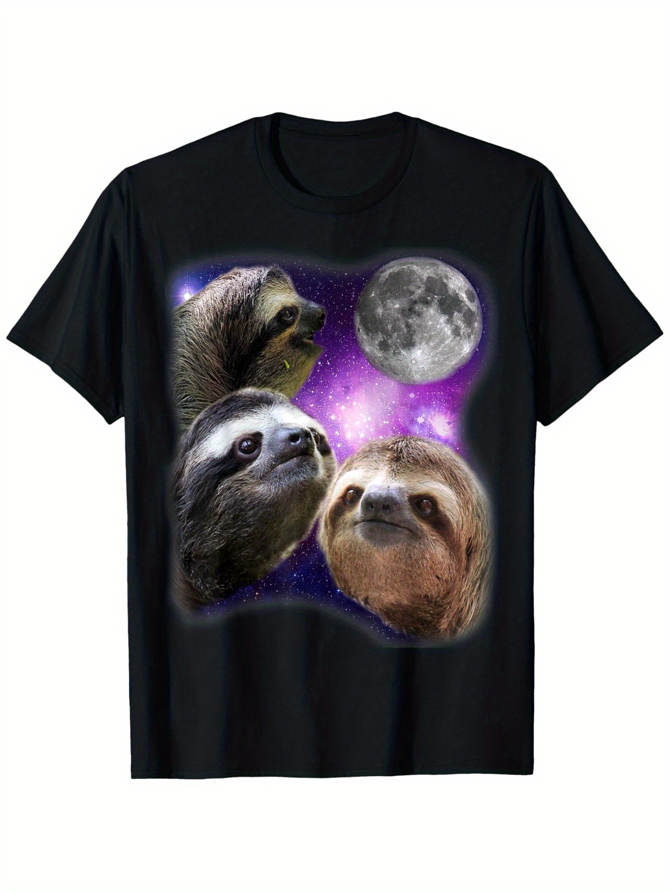 Men's Graphic T-Shirt Cosmic Night Sky With Three Sloths Admiring A Glowing Full Moon