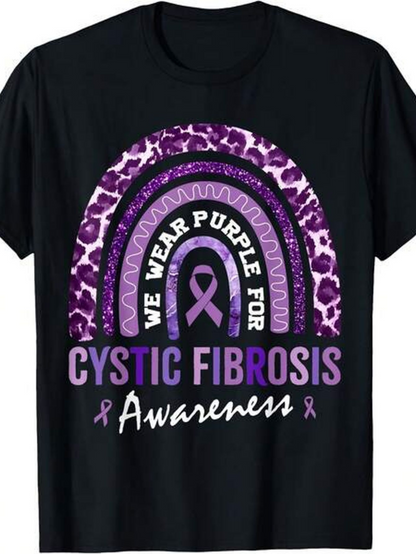 Men's Graphic T-Shirt We Wear Purple For Cystic Fibrosis Awareness With Animal Print Pattern Ribbon
