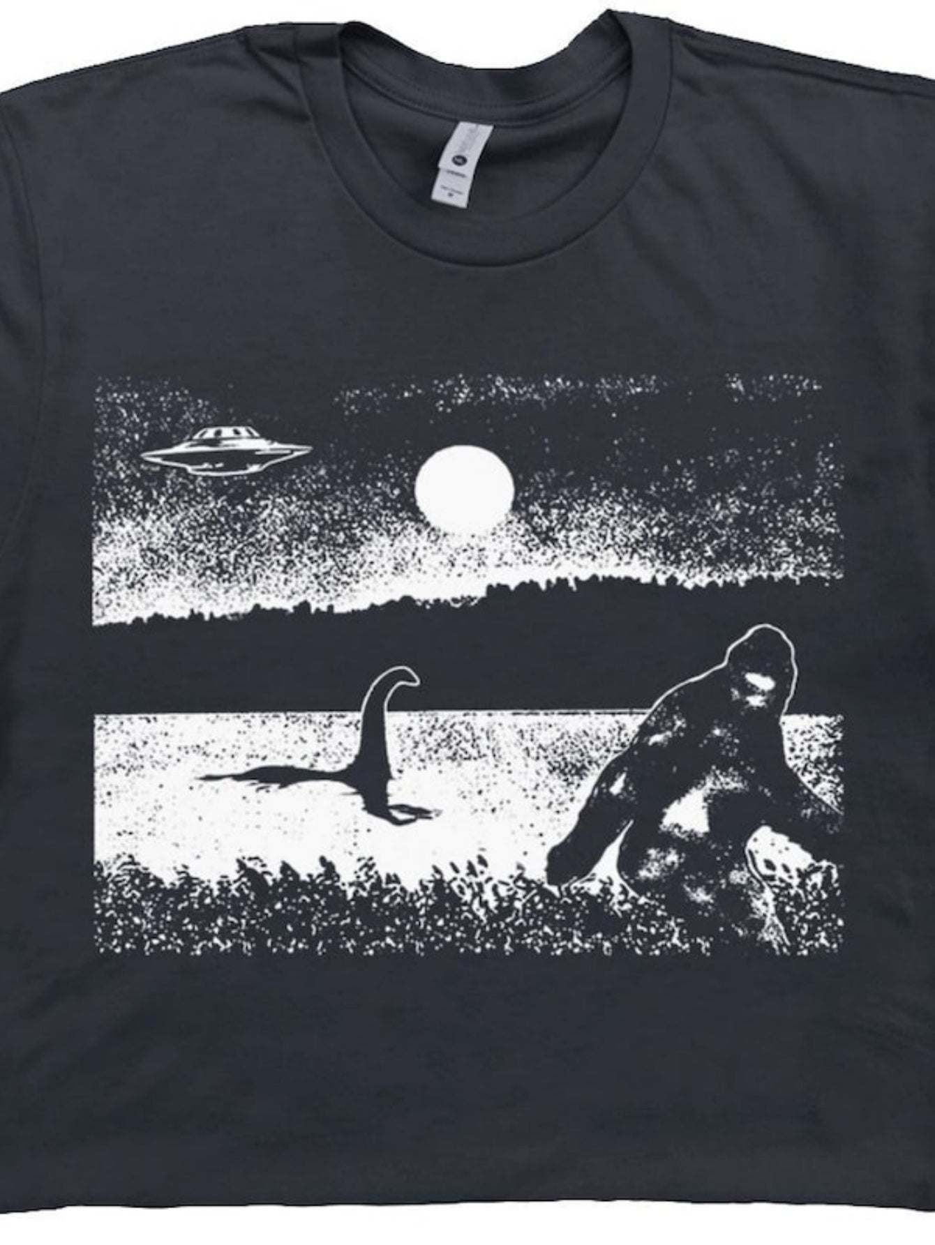 Men's Graphic T-Shirt Mysterious Night With UFO Full Moon Lake And Forest Sasquatch