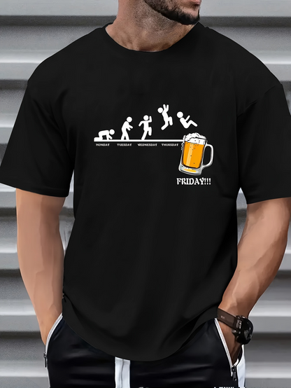 Men's Graphic T-Shirt Friday Evolution With Beer Mug Jumping Silhouette Graphic