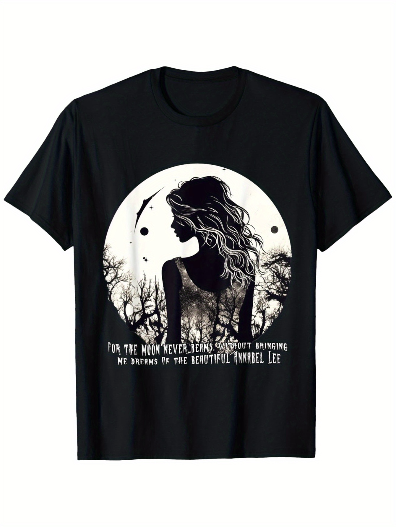 Men's Graphic T-Shirt Full Moon Night With Silhouette Trees And Dreamy Girl