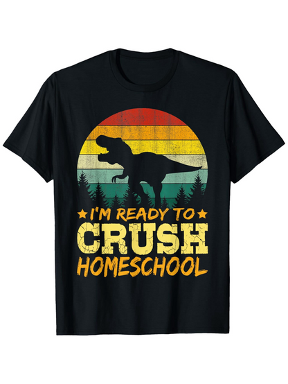 Men's Graphic T-Shirt Im Ready To Crush Homeschool Tyrannosaurus With Striped Vintage Sunset Silhouette