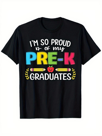 Men's Graphic T-Shirt Im So Proud Pre K Graduates With Colorful Pencils Apple And Decorative Laurels