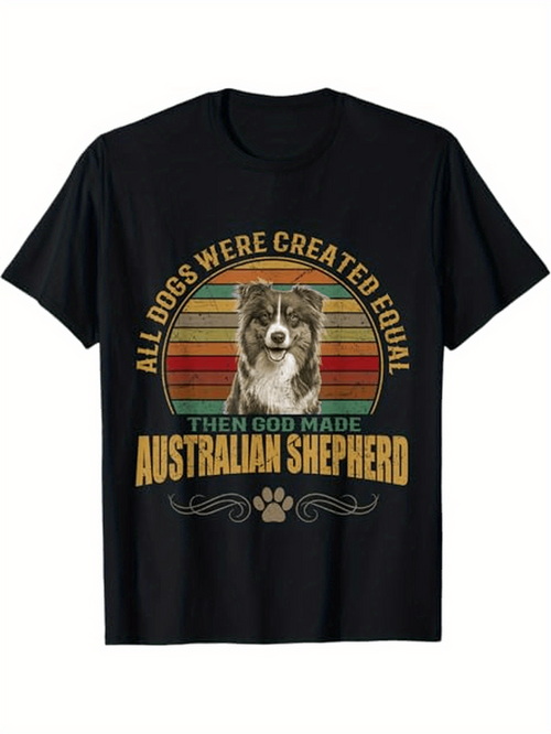 Men's Graphic T-Shirt All Dogs Were Created Equal Vintage Rainbow Stripes With Dog Illustration Australian Shepherd