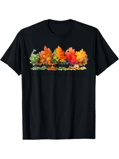 Men's Graphic T-Shirt Vivid Autumn Colors With Watercolor Leaves And Peaceful Trees