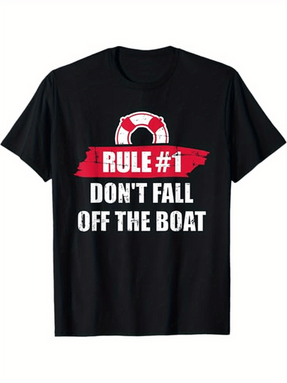 Men's Graphic T-Shirt Rule Number One Dont Fall Off The Boat With Red Lifebuoy Graphic T Shirt